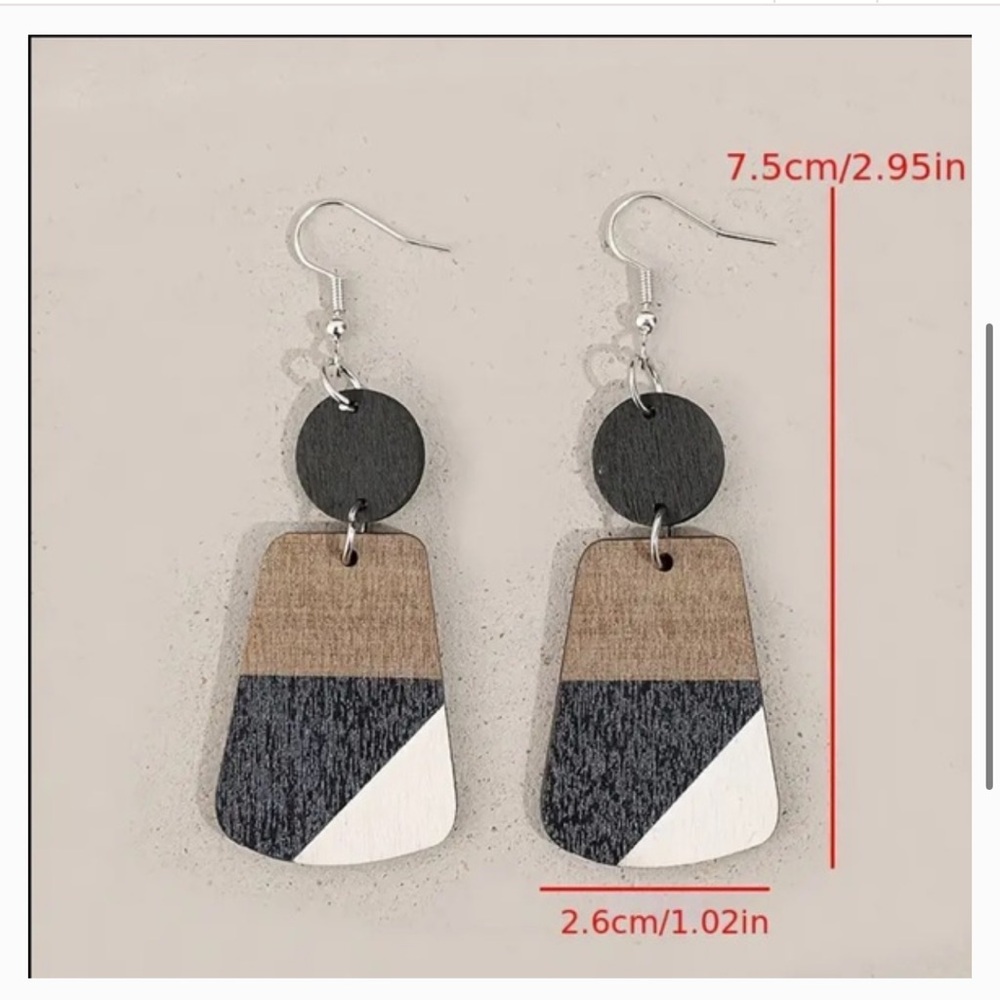 Bohemian Tri Color Wood Earrings - Picture 4 of 4